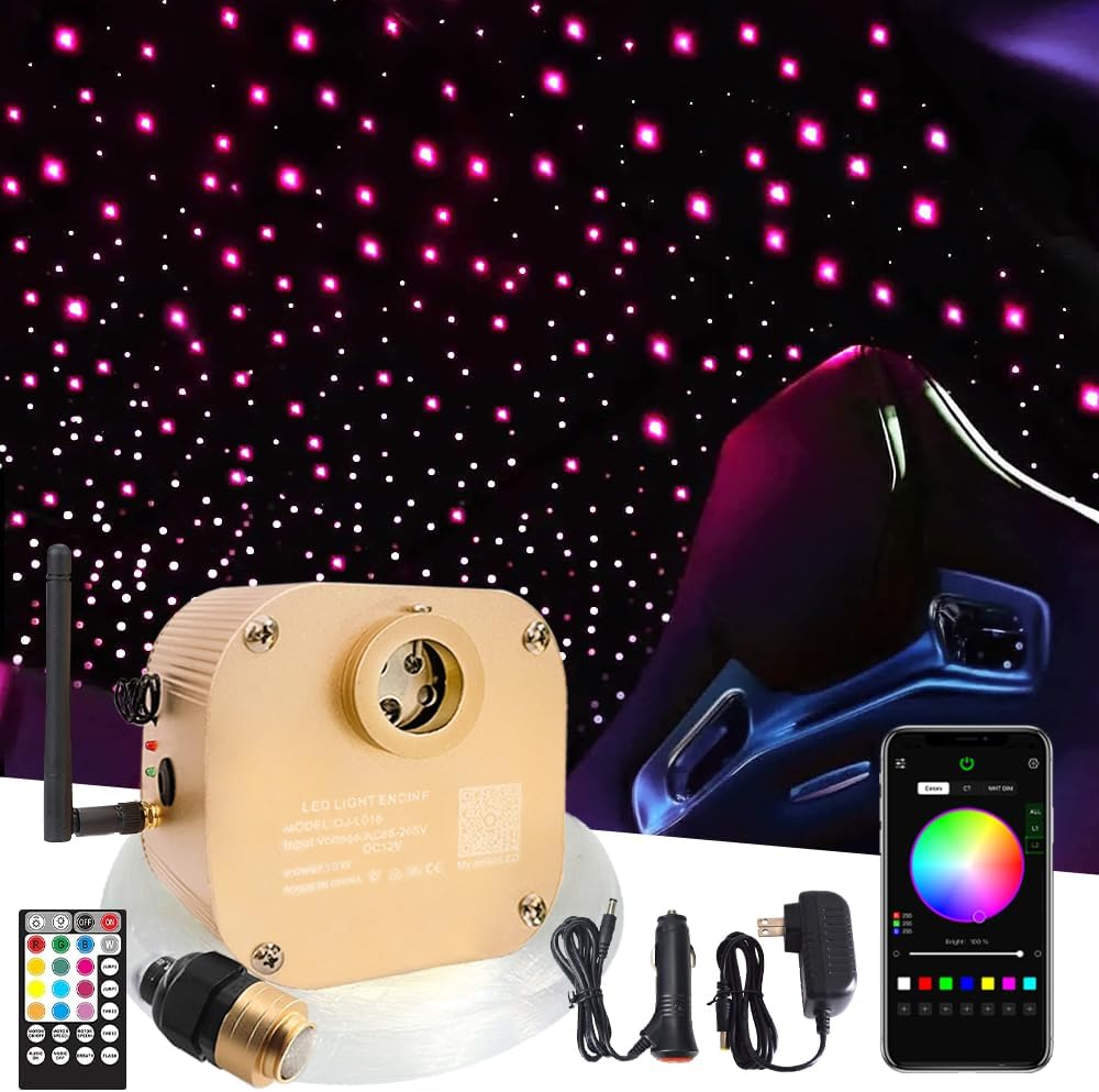 Starlight Headliner Kit, Twinkle 16W Fibre Optic Lights Star Ceiling Light, RGBW Sound Sensor Light Source with Music+APP+Remote Control for Home&Car (550pcs*0.03in*13.1ft/4m)