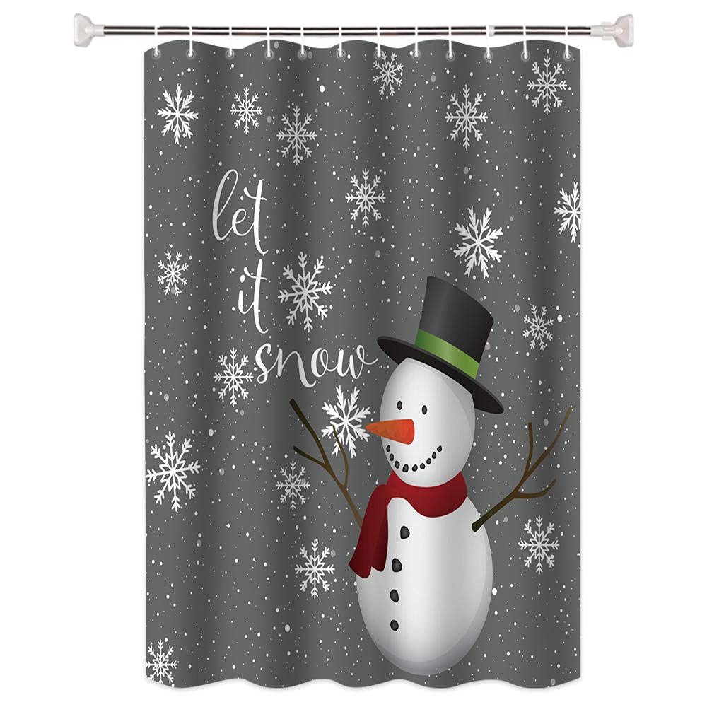 snowman Shower Curtain, with 12 Hooks, Mold Resistant, Antibacterial, Easy Clean, Washable Bathroom Curtains