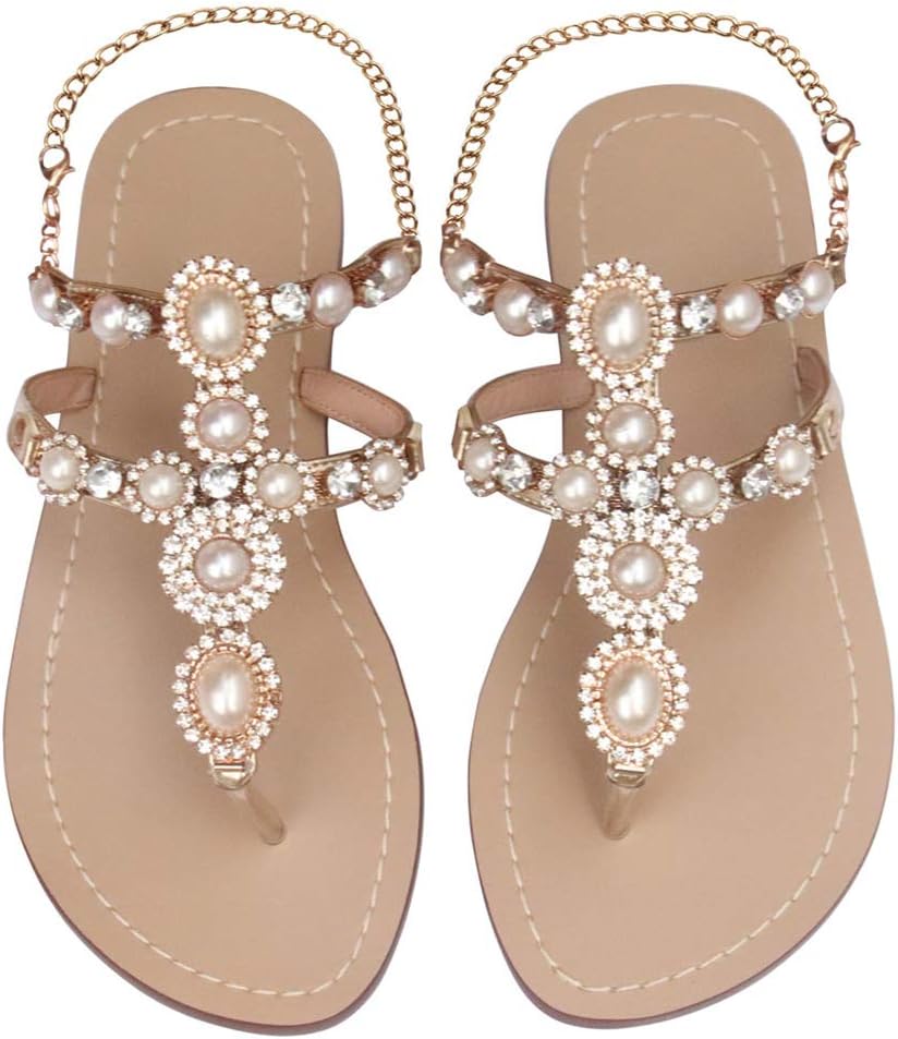 AIJIVOUWomen's Rhinestone Flat Sandals, Women Flip Flops with Clip Toe RingBeadeed Rhinestone Crystal Jeweled Sandal Shoes for Summer Beach Oceanside Holiday Outdoor