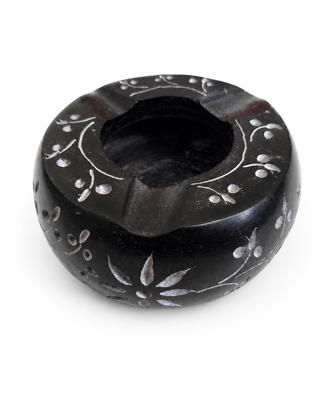 Handcrafted Soapstone Ashtray, Black, Round, 4 Inch, for Indoor & Outdoor Use-image-8