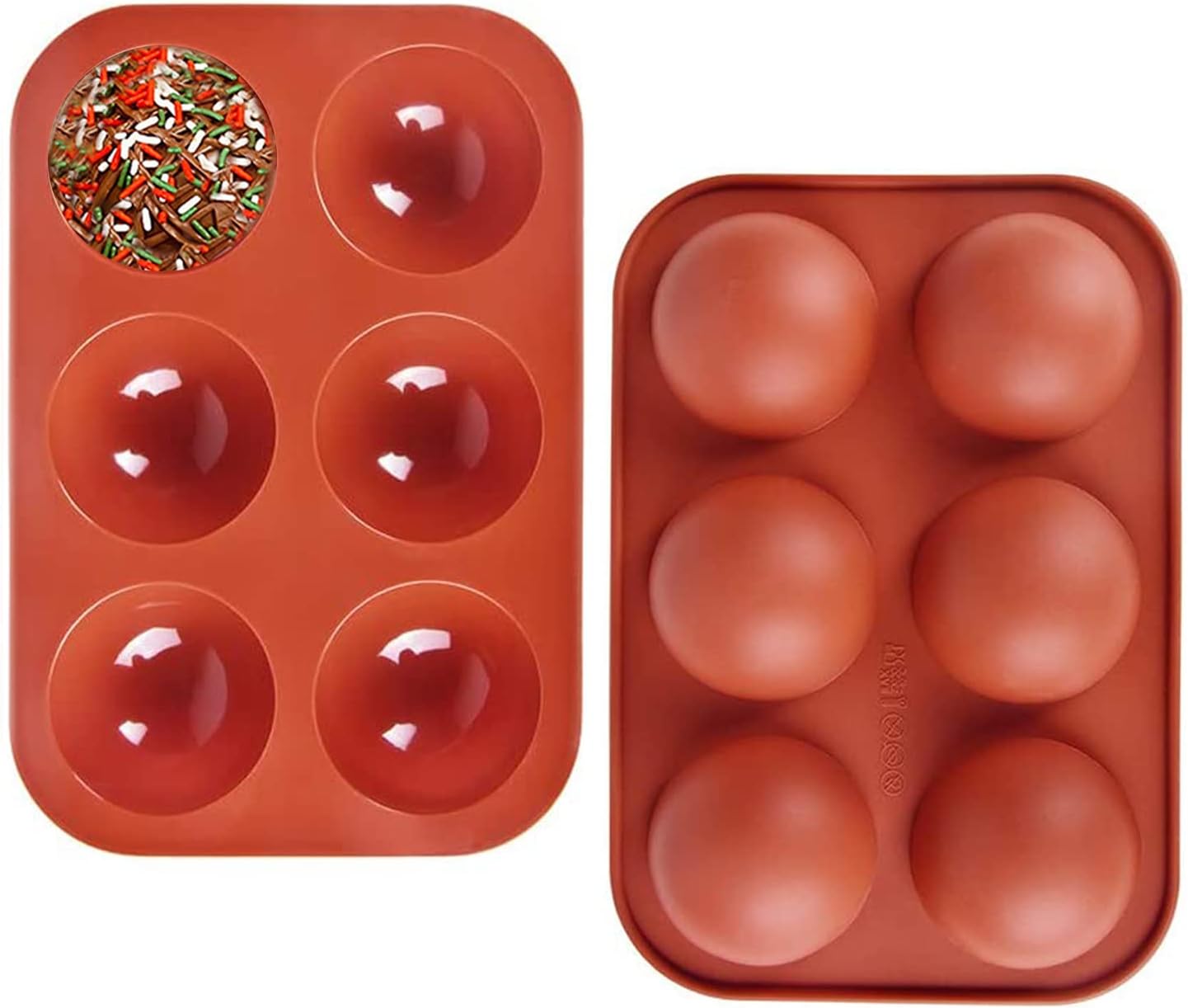 Hot Cocoa Bomb Mold Large Hot Chocolate Bomb Mold Silicone Chocolate Sphere Mold Chocolate Ball Molds Round Chocolate Mold Semi Sphere Silicone Mold Chocolate Half Dome Mold (Brick red-Small-2PCS)