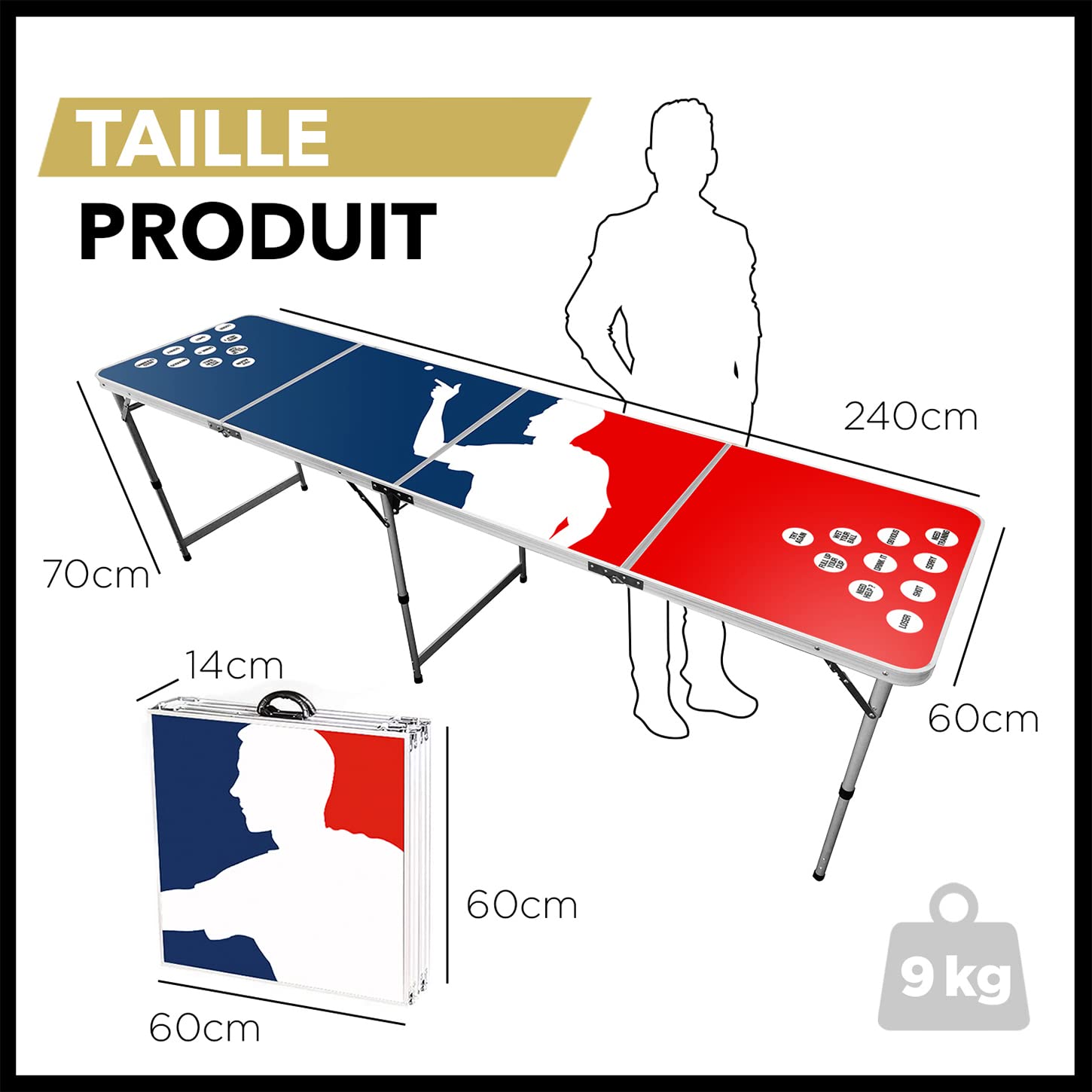 Beer Pong® - Table Beer Pong Officielle, Pliable et Transportable avec Revêtement Etanche Anti-Rayures - Homologuée pour Les Tournois de Biere Pong - Jeu d'alcool pour Soirée Fun Entre Potes