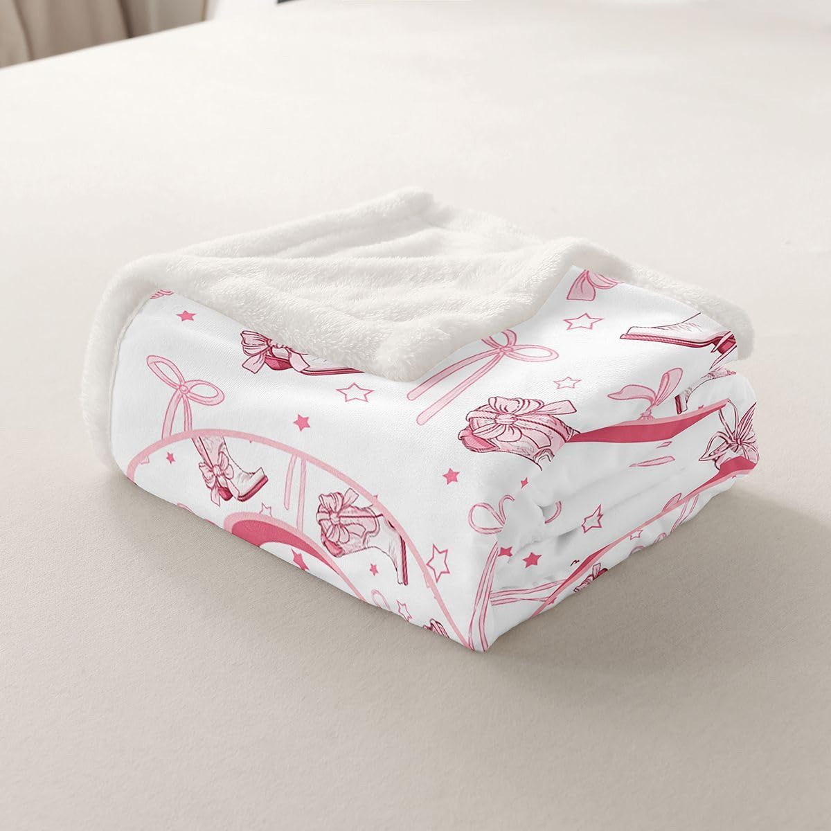 Erosebridal Pink Bow Sherpa Blanket Throw 50"x60" for Kids Boys Girls image 3