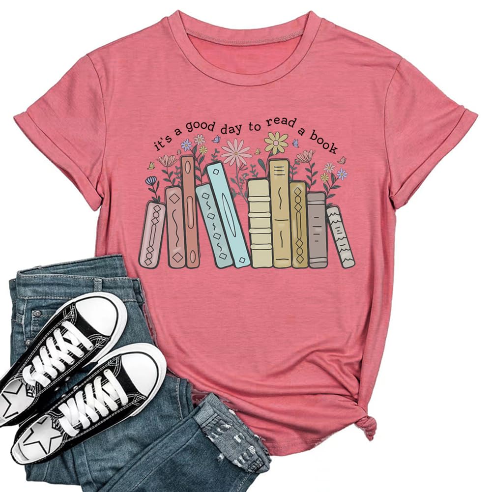 SwhledyeIt’s a Good Day to Read A Book Shirt Womens Book Lover Teacher Shirts Bookworm Reading Retro Floral Bookish Shirts