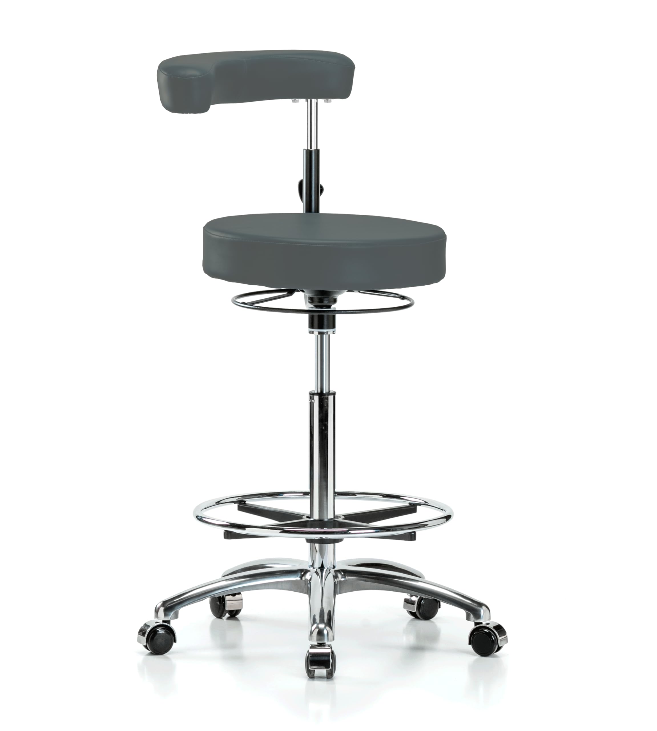 Perch Chrome Dental Stool with Foot Ring, Casters, 24.5-34.5", Charcoal
