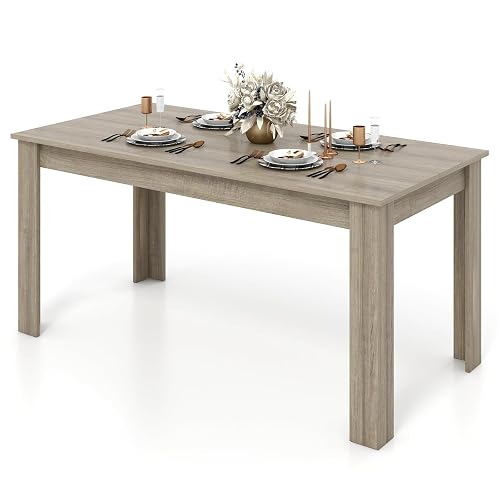 GIANTEX Dining Table for 4-6, 63' Large Rectangular Kitchen Table, Oak | Farmhouse Dinner Table with Wood Stable Structu