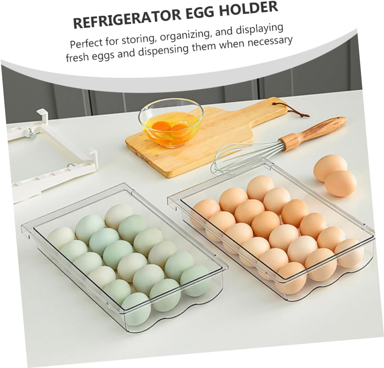 Refrigerator Egg Storage Box Drawer Holder Pull-Out Egg Organizer for Kitchen Plastic Dispenser Fridge Holder Container