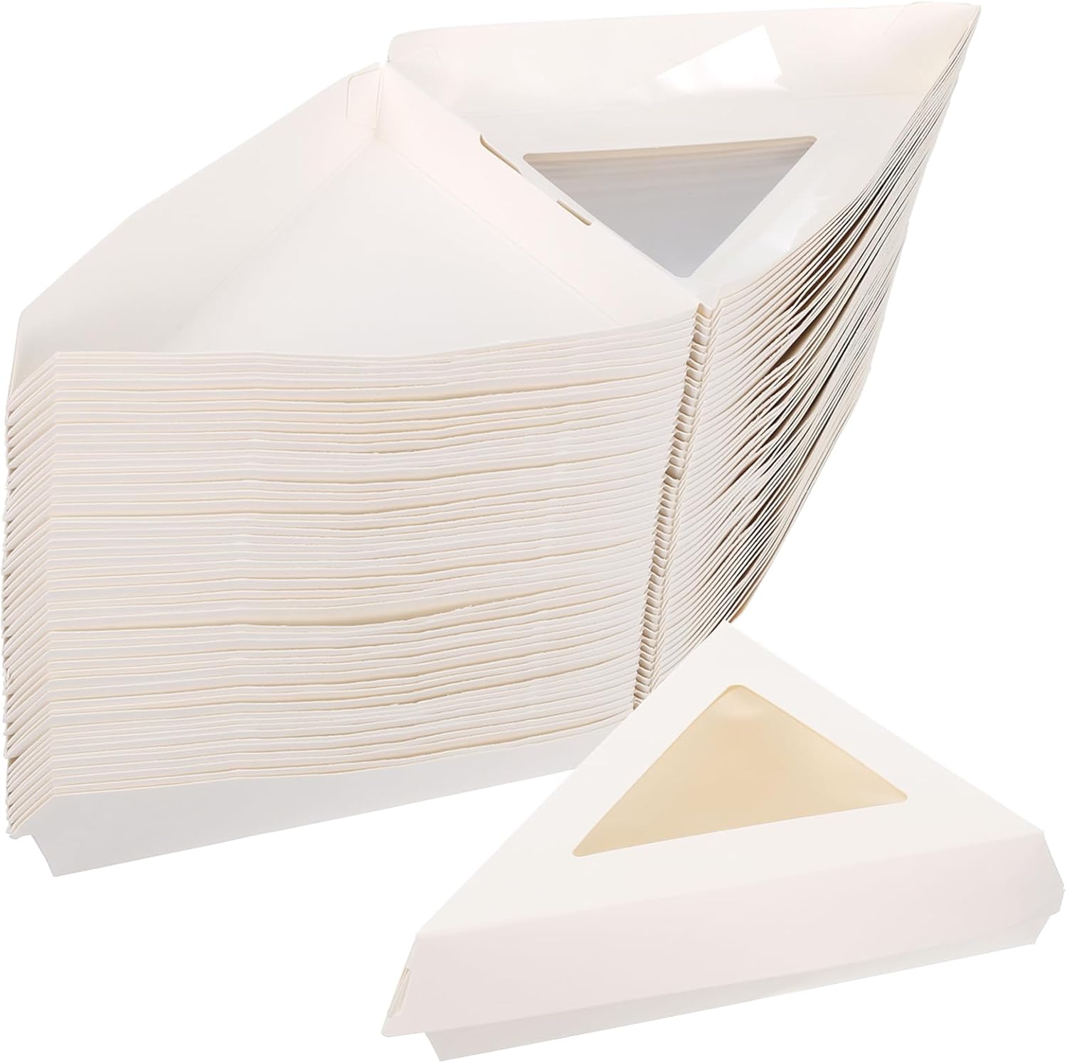 FMOACEN 50 Pack Pizza Slice Boxes with Clear Window for 12-Inch Slices Triangle Shaped Disposable Pizza Storage Containers Food Boxes for Birthdays Weddings and Gatherings Party Supplies, White