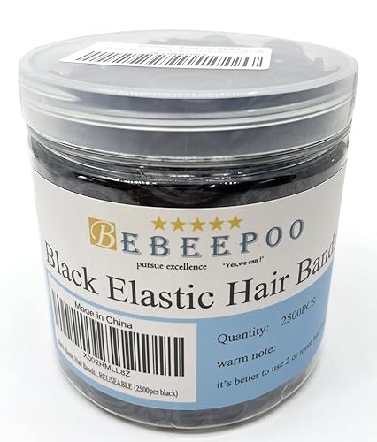 Miniatura 7 de BEBEEPOO - Mini bandas elásticas de goma negras para el cabello con una caja, 2500 unidades, suaves, fuertes, reutilizables (2500 unidades, negro)