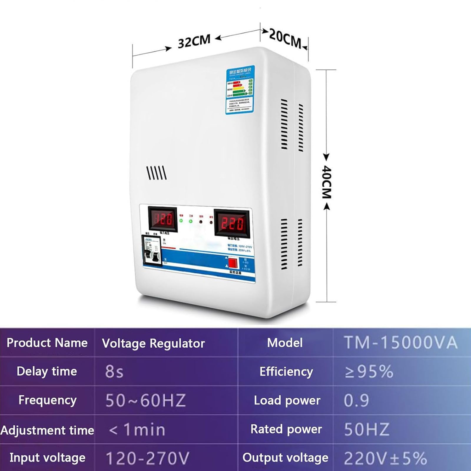 Stabilizzatore di Tensione Automatico, Stabilizzatore di Tensione Monofase Domestico Ad Alta Precisione da 220V 15000W, Stabilizzatore Ca Monofase per Uso Domestico Stabilizzatore