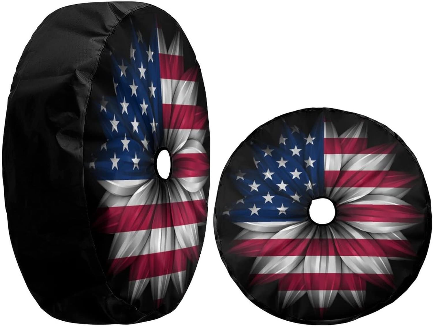 Foruidea USA Flag on Abstract Flower Spare Tire Cover with Backup Camera Hole Wheel Tire Cover Fit Trailer, RV, SUV and Many Vehicle 17inch