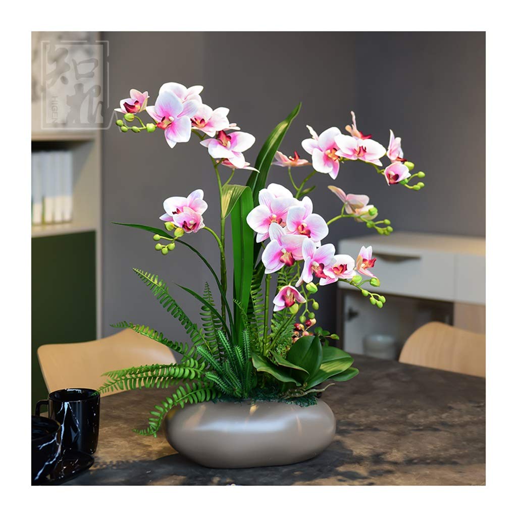 Decorazione di Fiori Artificiali, Orchidee finte - Fiori di phalaenopsis Finti in Vaso, Orchidee Bonsai in Vaso di Ceramica, composizioni di Orchidee finte per la casa/ma