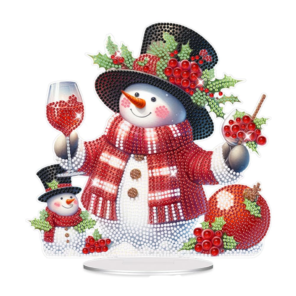 5D DIY Christmas Diamond Art Painting Desktop Kit, Acrylic Special Shaped Diamond Painting, Xmas Tabletop Ornaments, Christmas Gifts Art Crafts for Home Office Decor-Snowman-22
