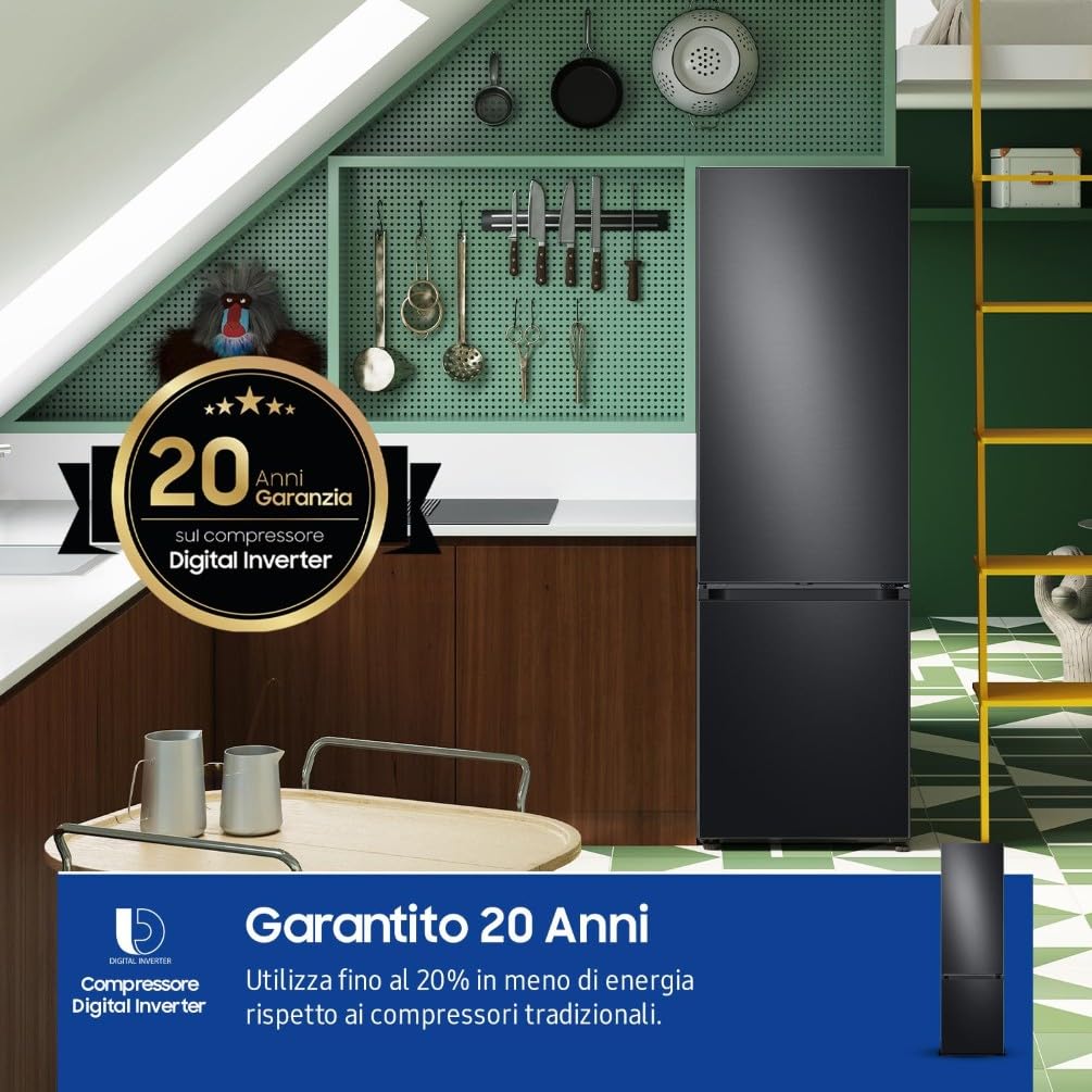 Samsung BESPOKE AI RB38C7B6AB1/EF Frigorifero Combinato, WiFi, SpaceMax, Twin Cooling Plus, Total No Frost, Motore Digital Inverter Garantito 20 Anni, 387 L, LxAxP: 59,5 x 203 x 65,8 cm, Antracite