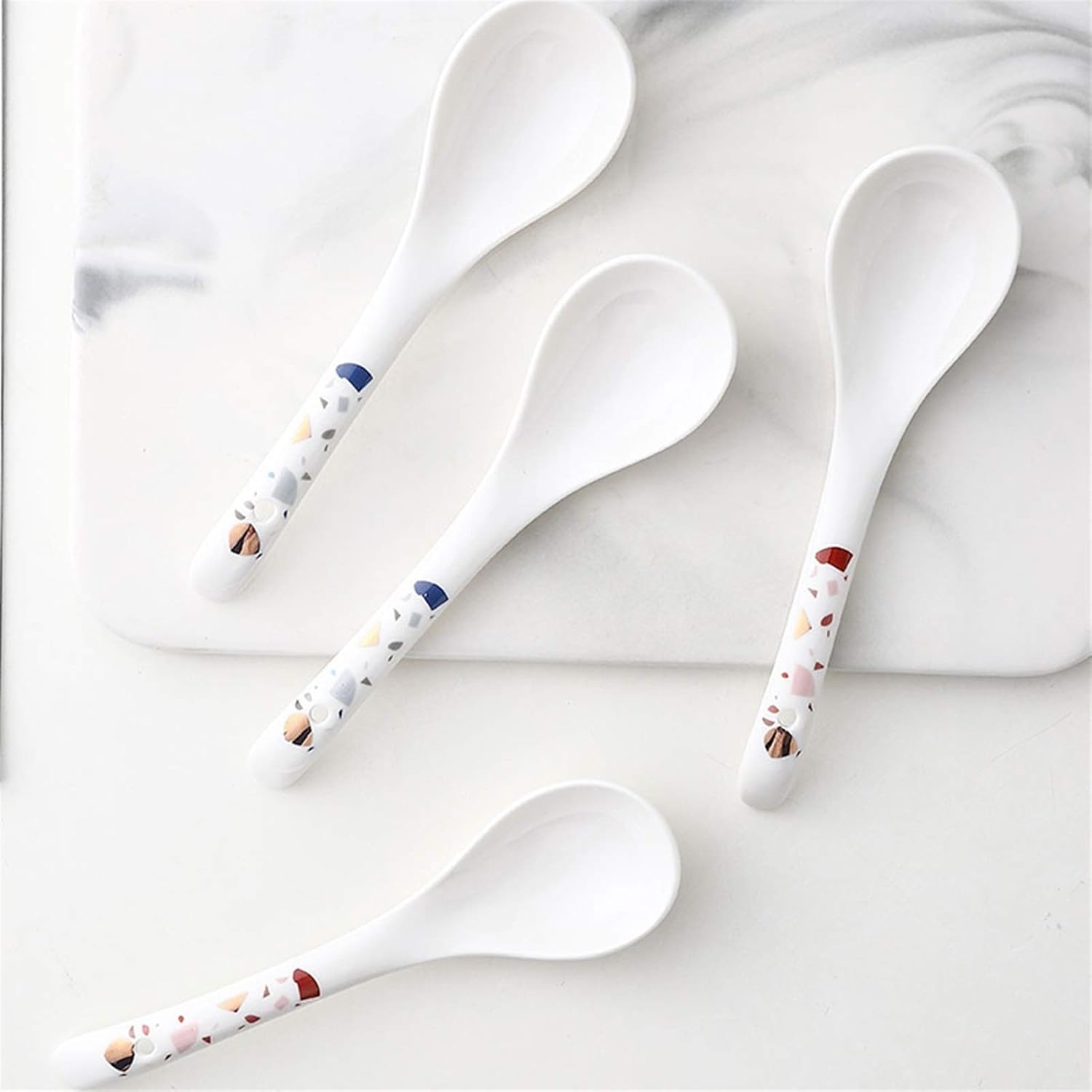 Scoop Ceramic Soup Spoon Set Household Rice Spoon 10 Pieces Nordic Creative Porcelain Soup Spoon 5.3 Inches Long Soup Spoon (Color : A)