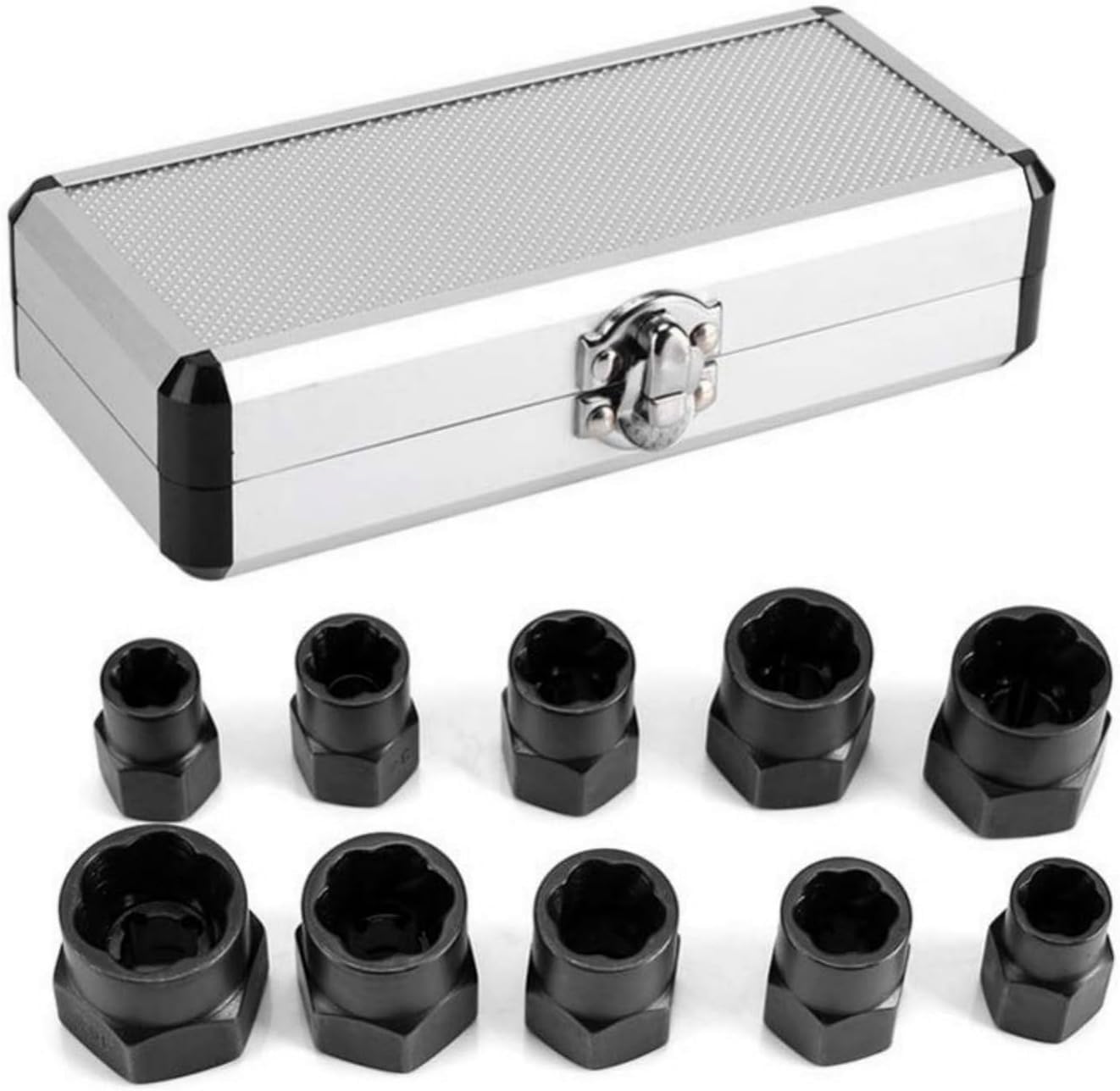 10 Pcs Impact Bolt & Nut Remover Set,Screw Extractor Set & Bolt Extractor Tool Set for Removing Damaged Frozen Stubborn Rusted Rounded-Off Sockets,