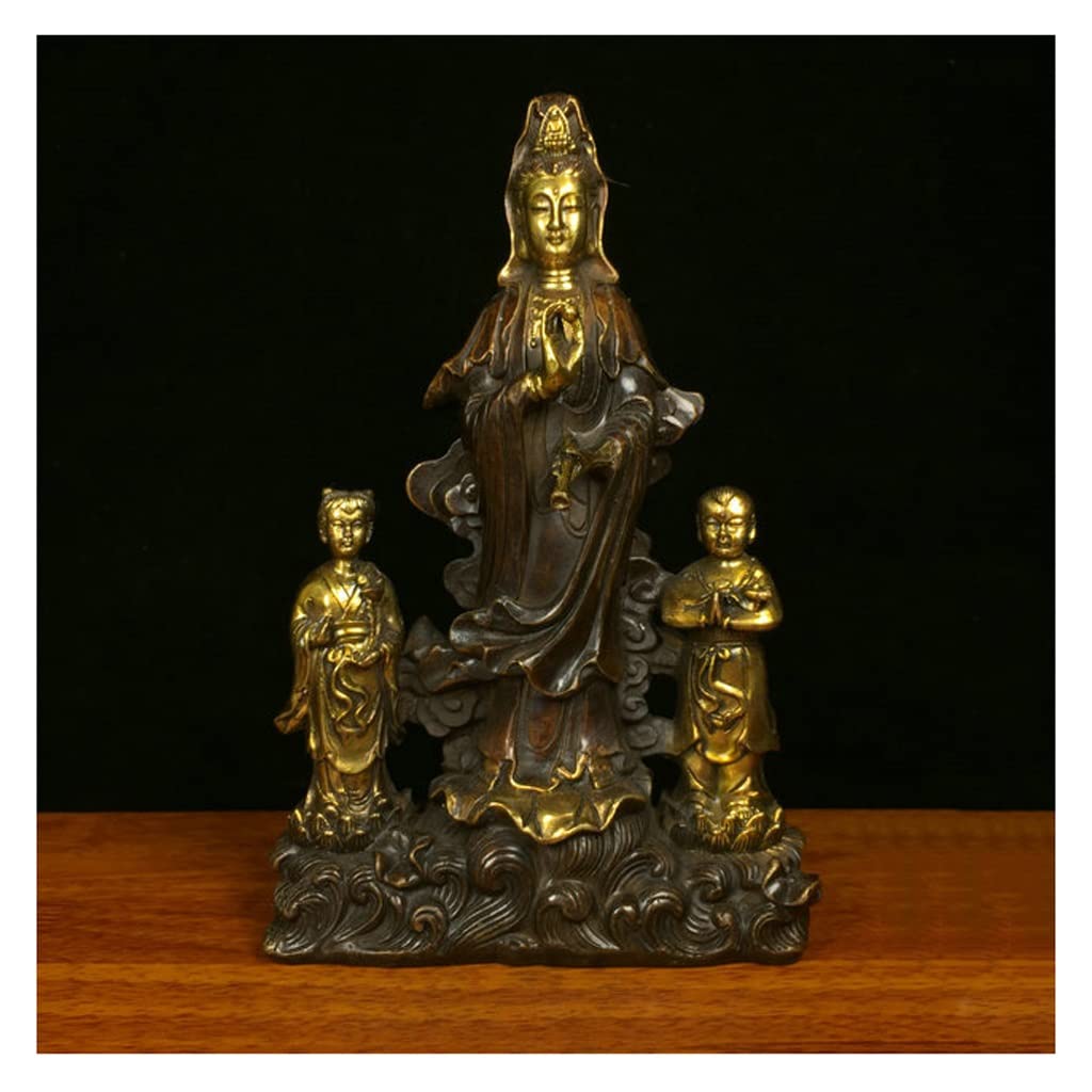 Statue de Guanyin en cuivre véritable pour une décoration de porche raffinée