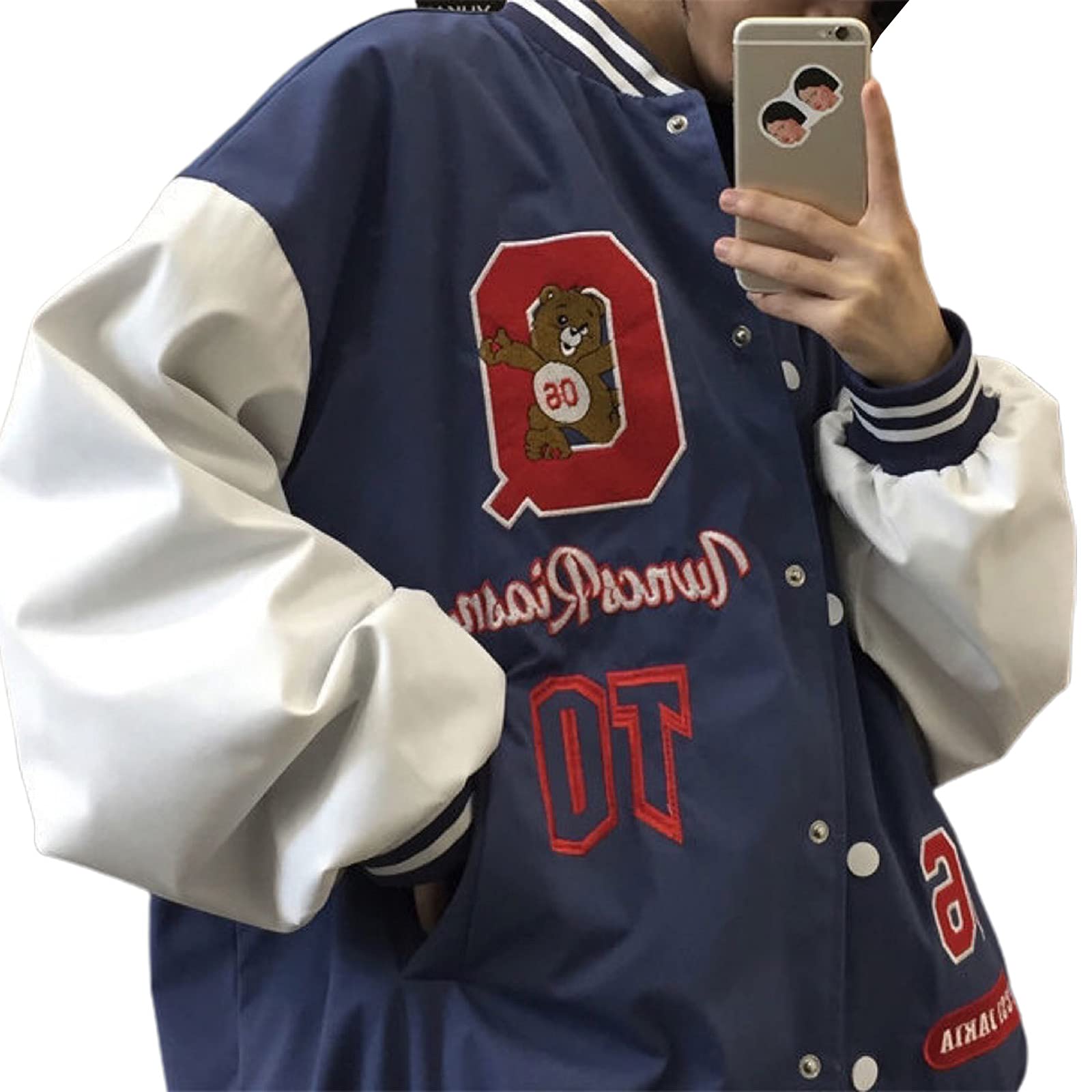 SOLILOQUY Women Oversized Varsity Jackets Harajuku Letter Y2k Bomber Jacket Urban Boyfriend Baseball Coats Biker Streetwear