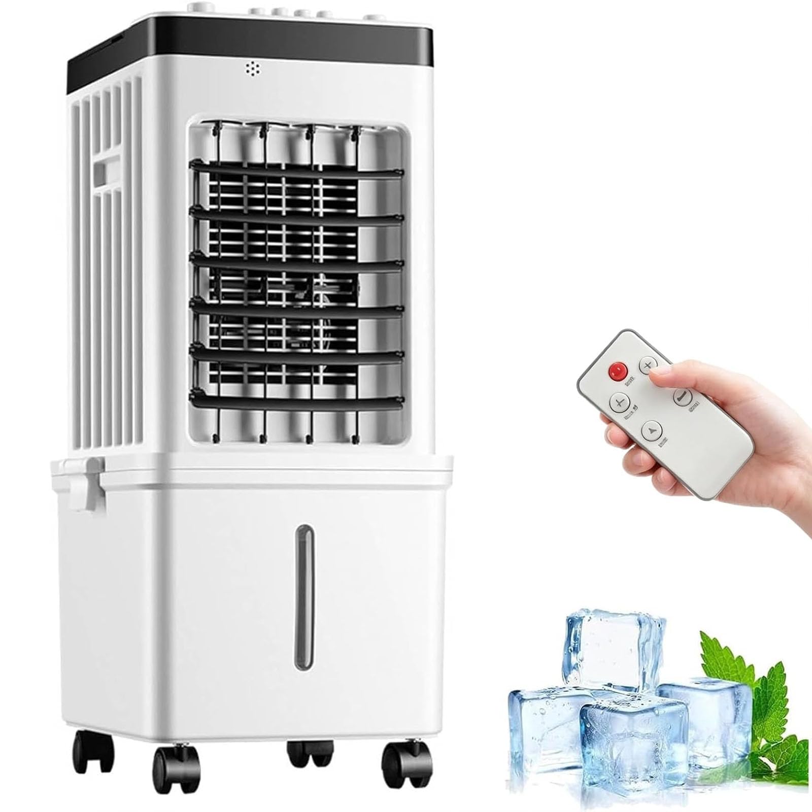 fnotlfue Portable Evaporative Air Cooler, 15l Swamp Cooler With Remote Control, 3 Speeds, 3 Modes, 90° Oscillation, 7.5h Timer And Detachable Water Tank For Home And Office