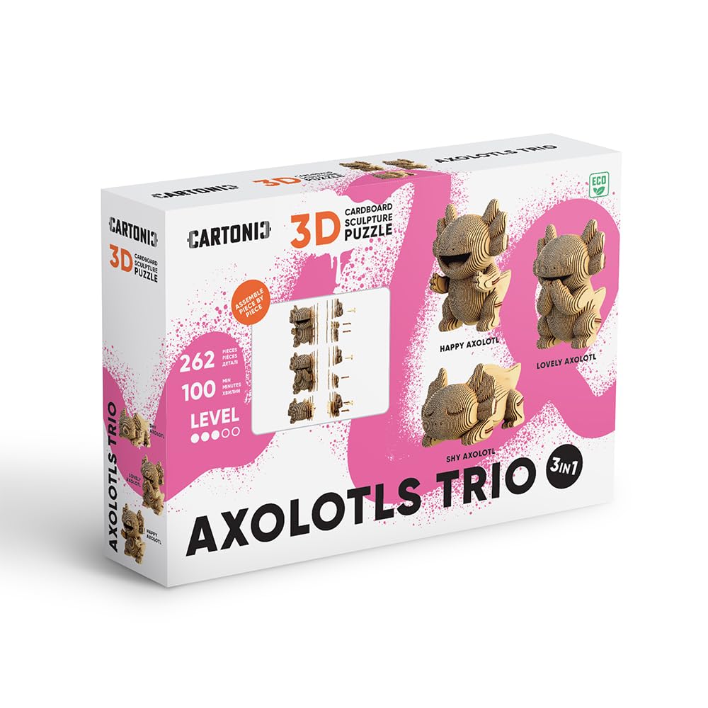 Axolotl Trio 3D-Puzzle aus Karton – Bausatz 3 Modelle