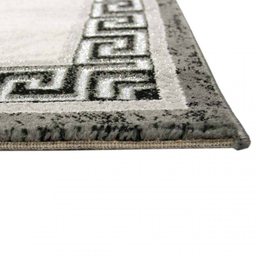 CARPETIA Teppich BRÜCKENLÄUFER mit Bordüre & Glitzergarn | Oeko-TEX | Creme grau 80 x 300 cm