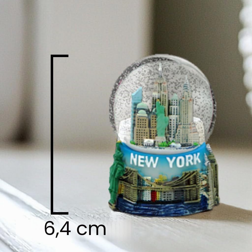 City-Souvenirs Boule à Neige New York avec l'horizon de New York, 6,3 cm de Haut, Moderne, Verre, Vert, Noir, Gris