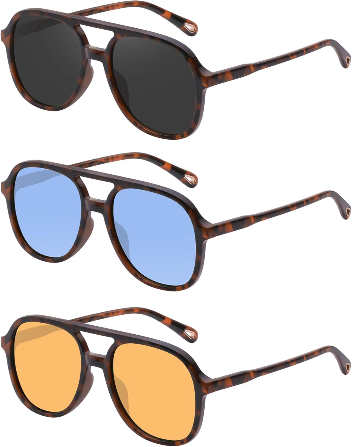 YDAOWKN Retro Square Aviator Sunglasses for Womens Mens Vintage 70s Double Bridge Sun Glasses - Image 2