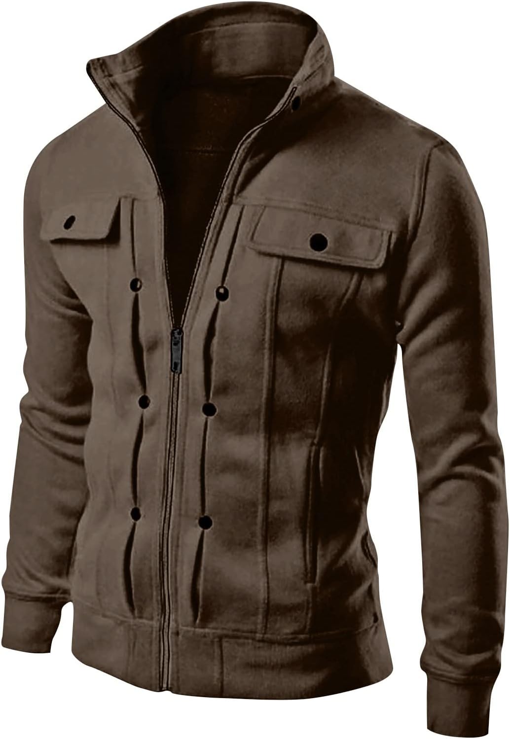 Ymosrh Mens Winter Jackets Men's Fashion Casual Loose Stand Collar Button Decorated Sweatshirt Jacket