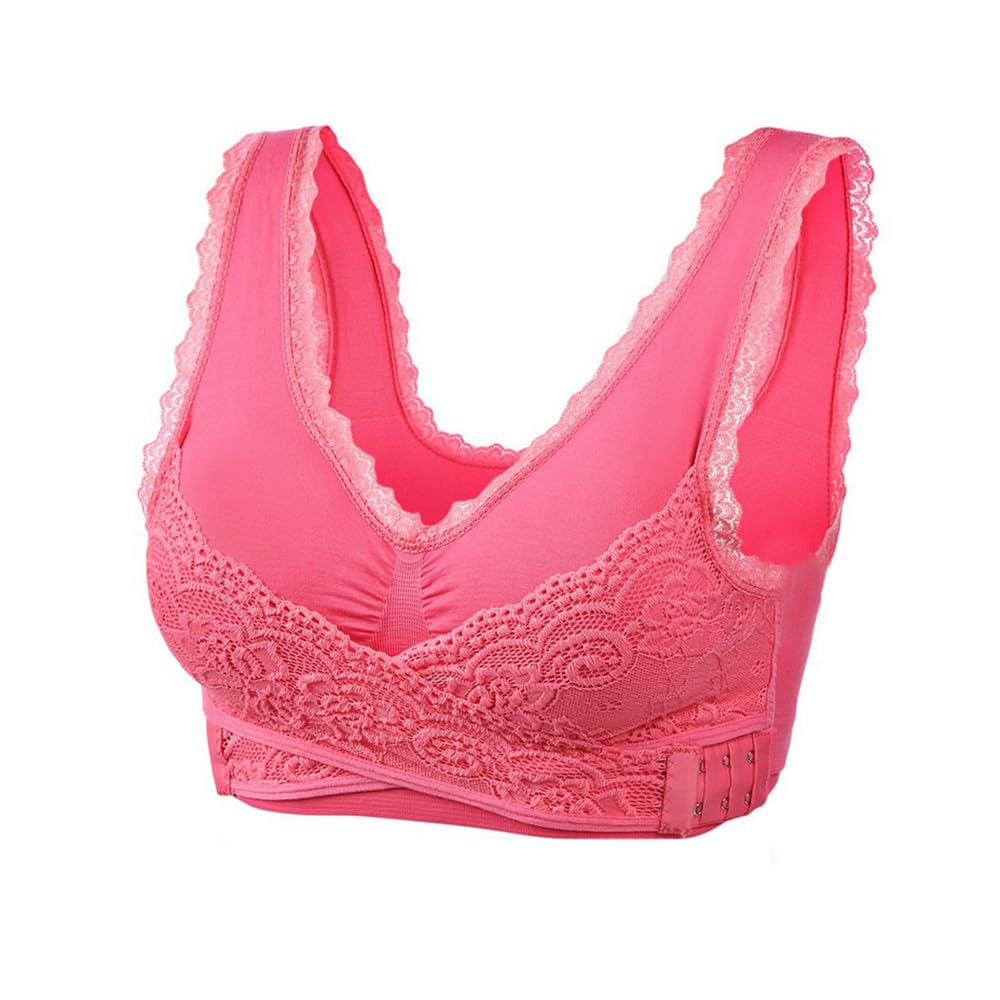 FONCBIEN Womens Sports Bra, Backless Bra Front Cross Side Buckle Wireless Bras for Women Lace Comfy Corset Bras Wide Strap Non Wired Bra with Removable Pad