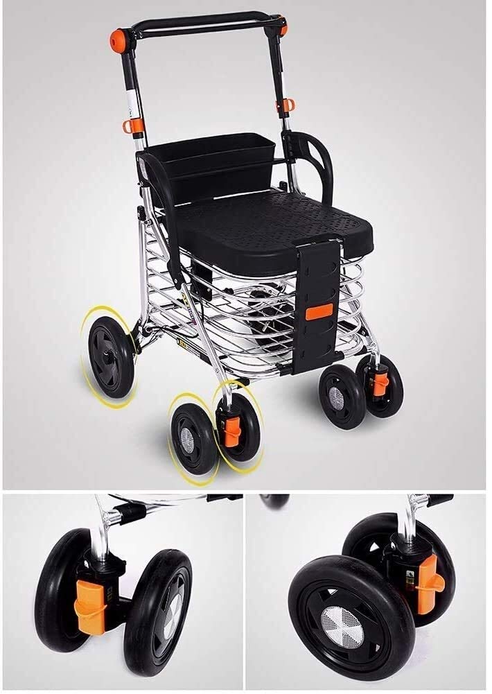 Rollator para Ancianos Plegable Plegable Walker Rollator De Cuatro Ruedas con Carrito De Compras Camino Ligero En Aluminio For Ancianos con Altura del Asiento Ajustable
