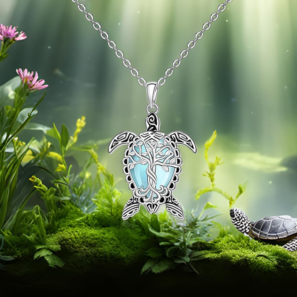 Fenthring Sea Turtle Necklace for Women Moonstone Tree of Life Necklace Sterling Silver Sea Turtle Necklaces Turtles Pendant Mothers Day Gifts - Image 4