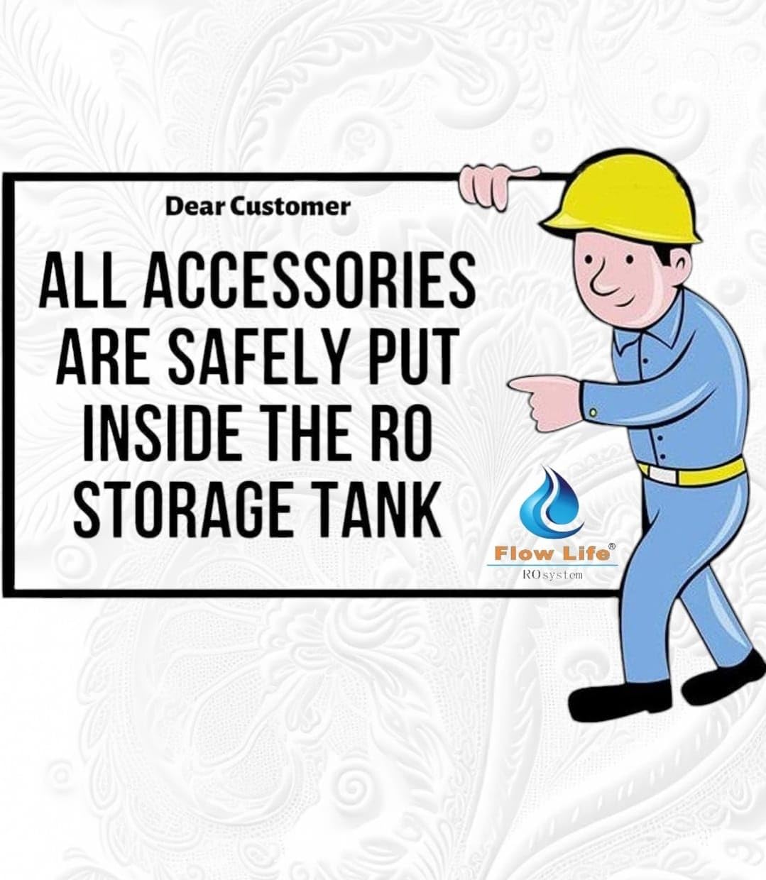 Illustration showing accessories stored inside the RO tank