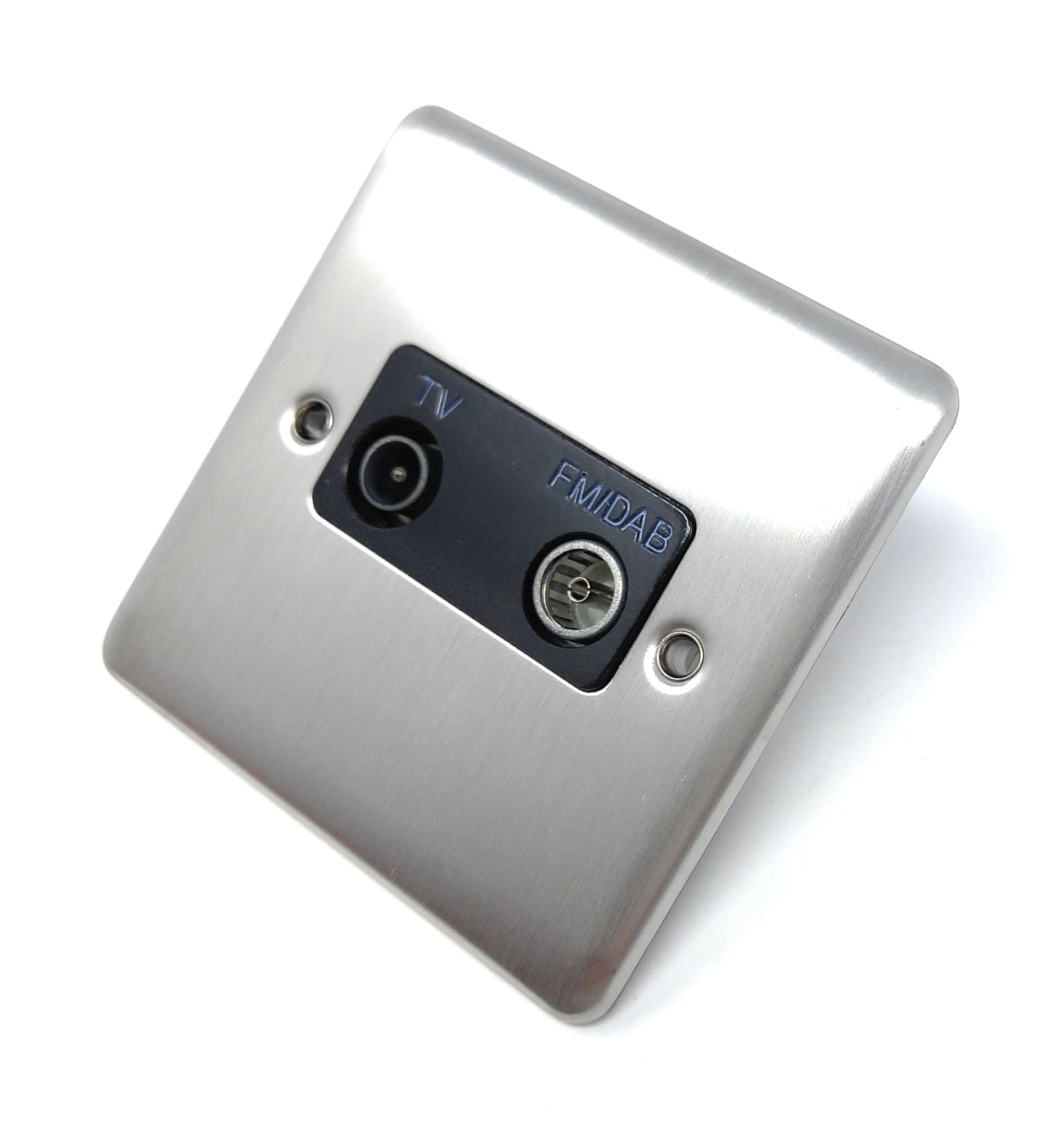 TV Aerial, Freeview RF & DAB/FM Radio Socket Wall Faceplate Stainless Steel 1 Gang, Silver - Image 2