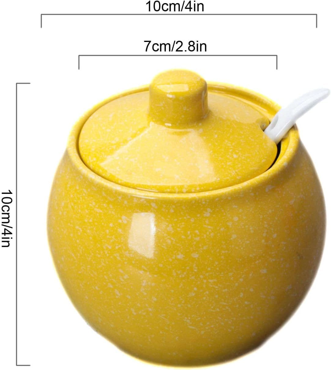 Zucker, Zuckerbehälter Einfarbige Zuckerdose mit Deckel, süßes Vorratsglas, Zuckerdose aus Porzellan mit Löffel, kleine Salzdose, for Kaffeebar, Restaurant-rot-10x7x10cm(Yellow)