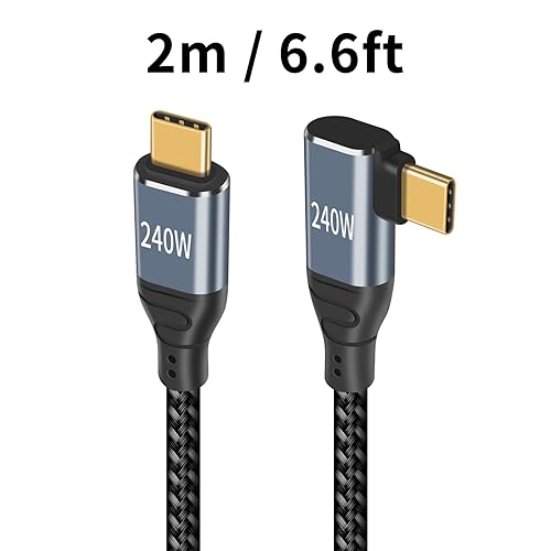 Miniatura 8 de Duttek Cable de carga USBC en ángulo recto de 6.6 pies6.6 ft, cable USB C de 240 W, cable de carga rápida, USB tipo C macho a macho, cable trenzado