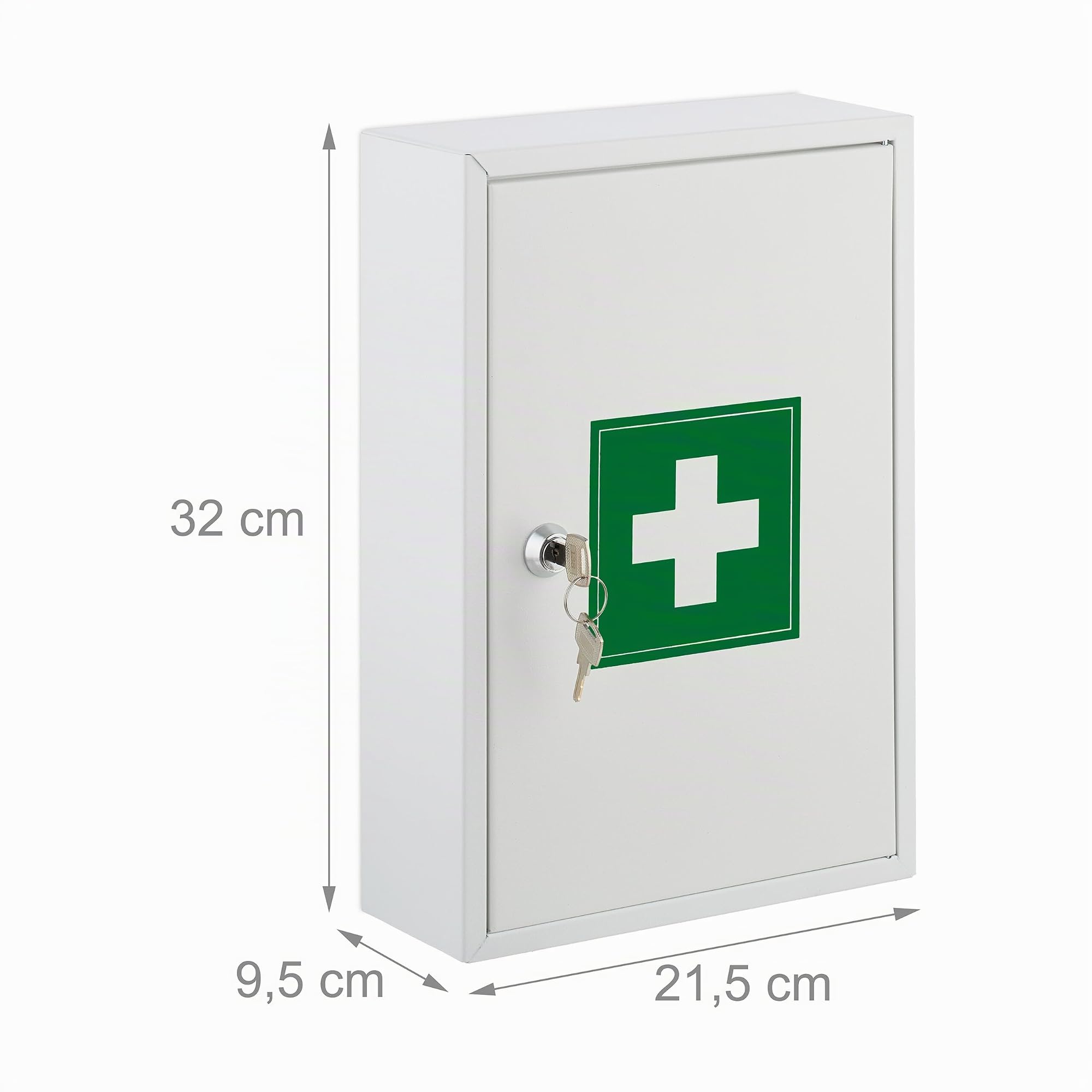 Relaxdays Armoire à Pharmacie, verrouillable, 2 Niveaux, Acier, HxLxP: 32x21,5x9,5 cm, Ranger médicaments, Blanc - Vert