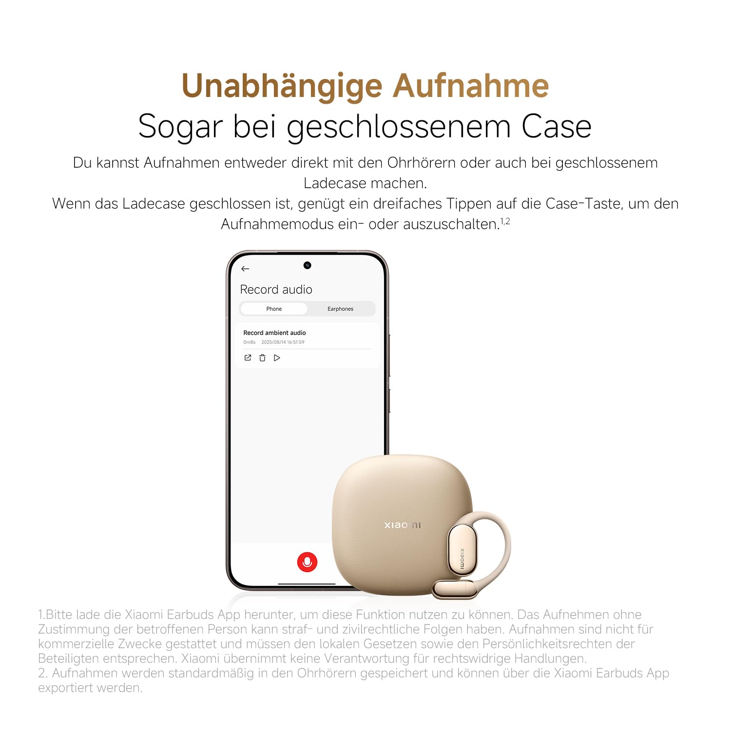 XIAOMI OpenWear Stereo Pro Gold, Open-Ear Kopfhörer, Ohrbügel Bluetooth Headset, Bequemer und Stabiler Sitz, 45 Stunden Akkulaufzeit, Wasserdicht IP54, Mehrfachtreiber, Hi-Res HiFi Audio