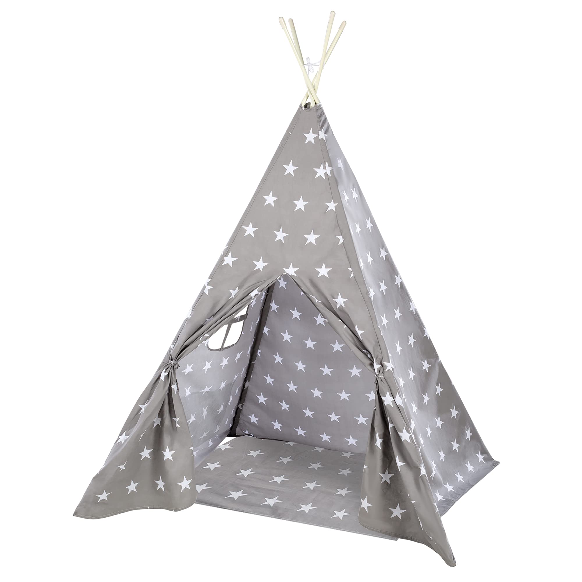 roba Spielzelt 'Little Stars' inkl. Bodenunterlage und Tragetasche - Wigwam für Kinderzimmer und Outdoor - Grau / Weiß