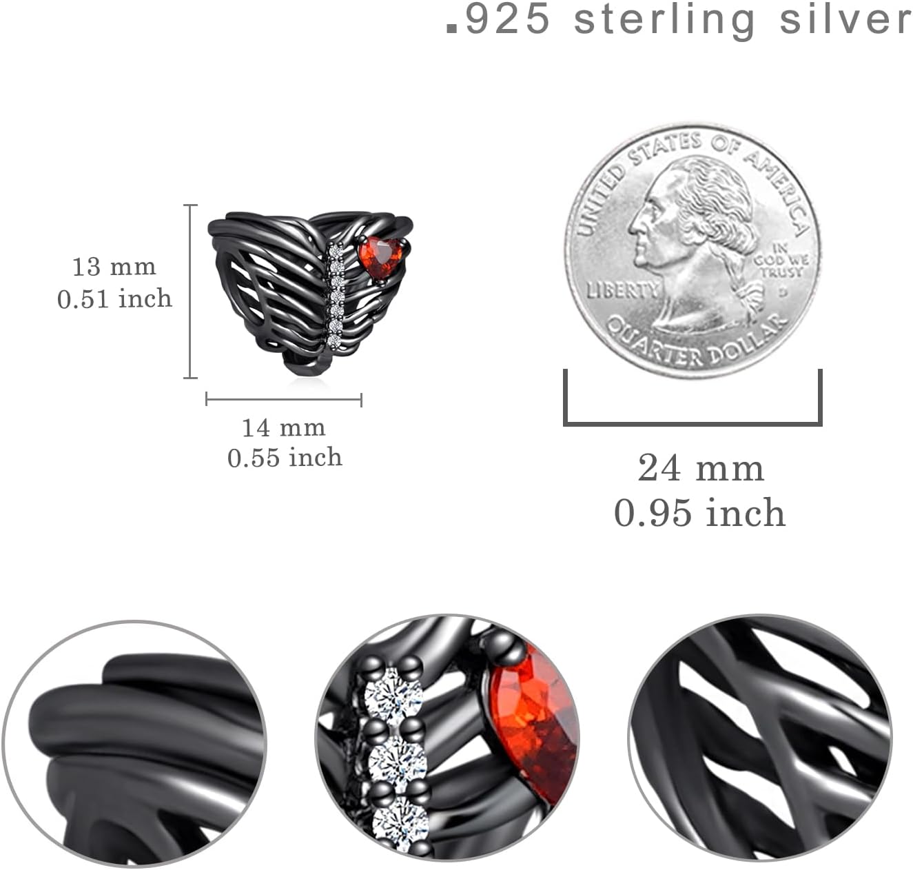 Goth Charms 925 Sterling Silver Rib Charms for Bracelet Necklace Gothic Rib Jewelry Gifts for Women