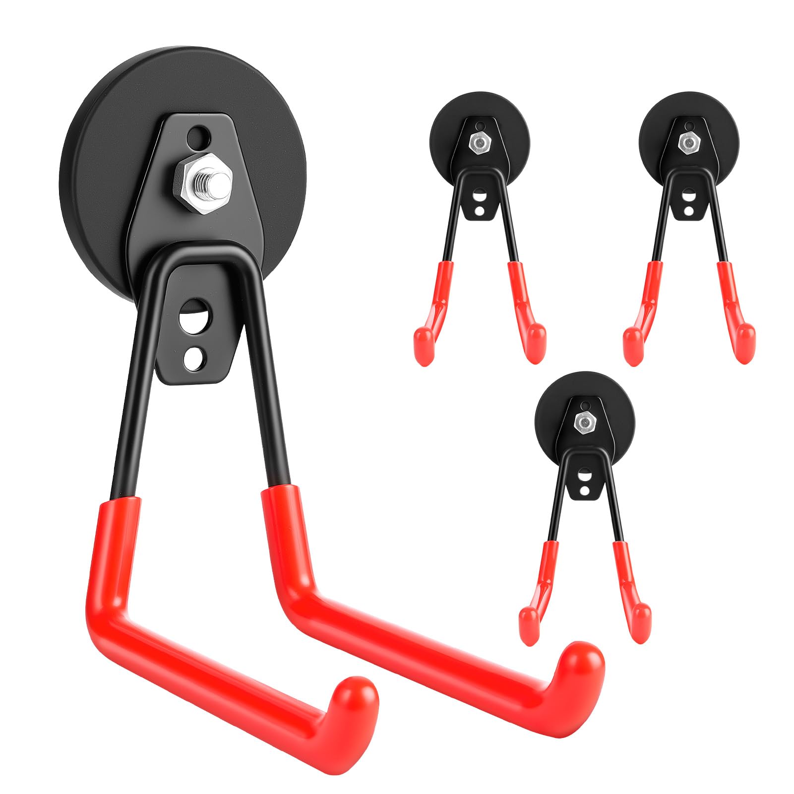 Virenex 4 Pack Heavy Duty Magnetic Garage Hooks, Garage Hooks with Non-Slip Coating, Garage Hangers Storage System Hooks for Shed Yard Tools Ladders Bikes Hose Hanging Wall Mount
