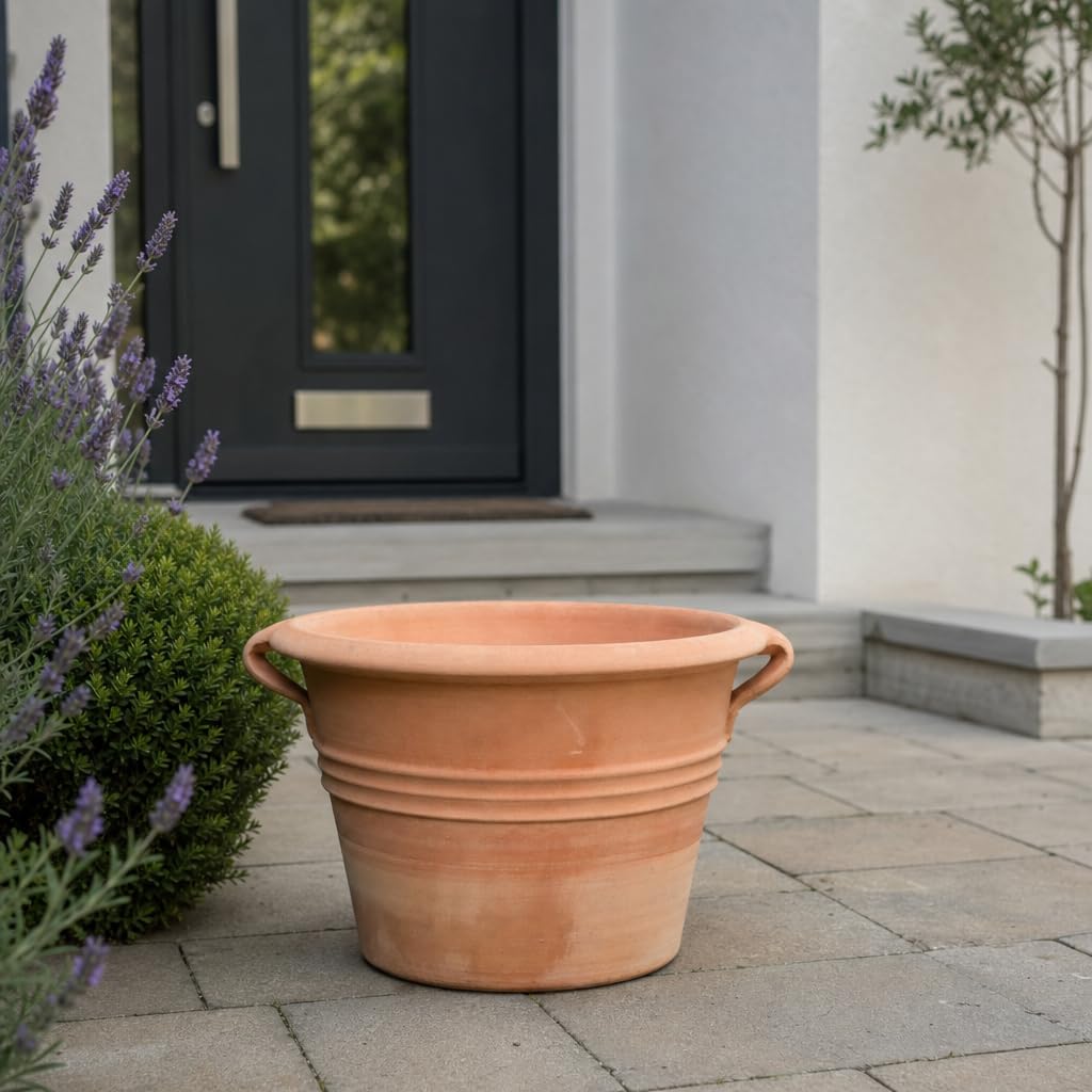 Sorbus Pot de fleurs en terre cuite avec poignées et trou de drainage, pot de fleurs et pot de fleurs en différentes tailles Ø 41-63 cm pour jardin, terrasse et balcon, design méditerranéen (41 cm de