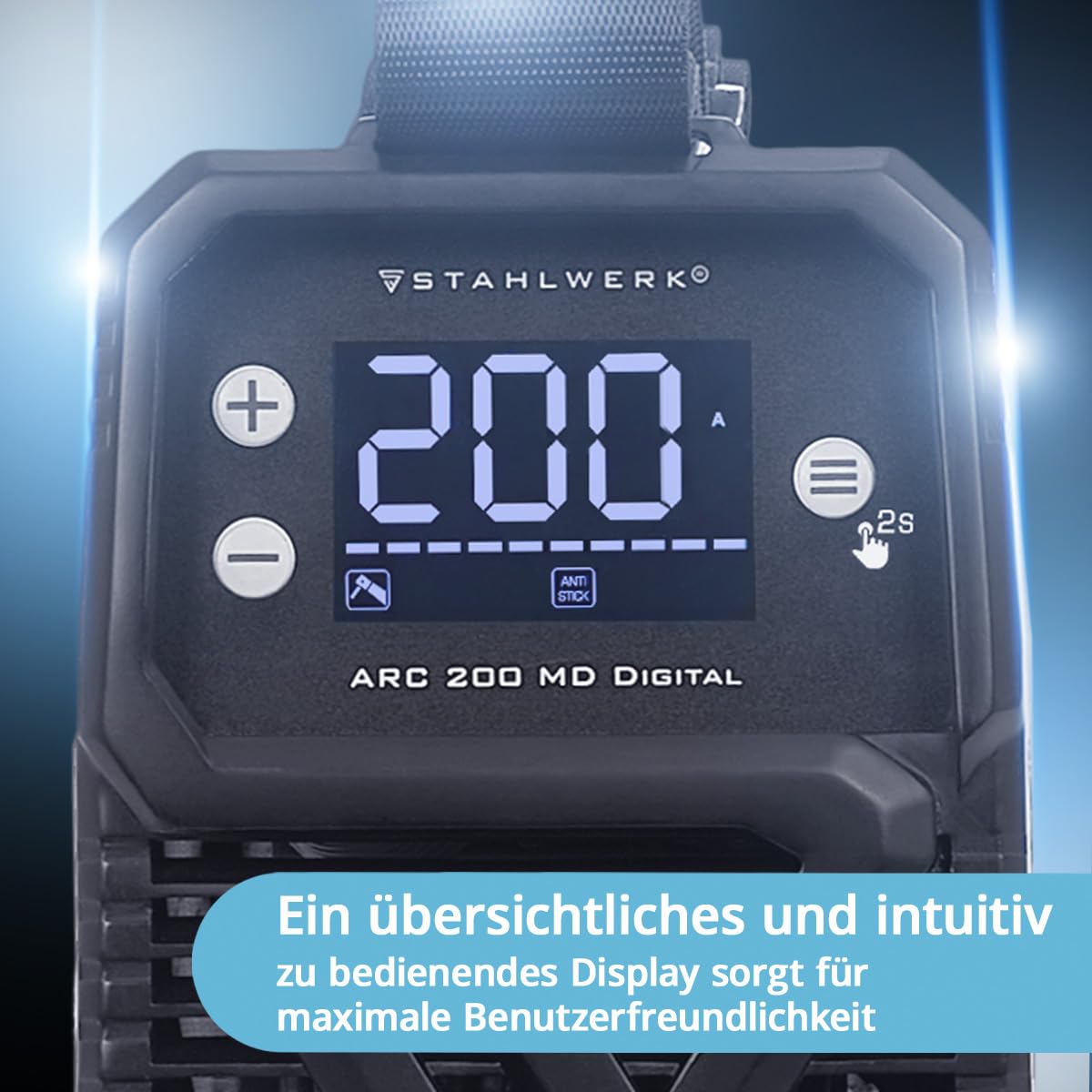 STAHLWERK Elektroden-Schweißgerät ARC 200 MD Digital – MMA (E-Hand) & Lift-TIG (DC) bis 200 A, flexibel einsetzbar ohne Gas, ARC-Force, Hotstart, Anti-Stick, Smartkühlung & Überhitzungsschutz