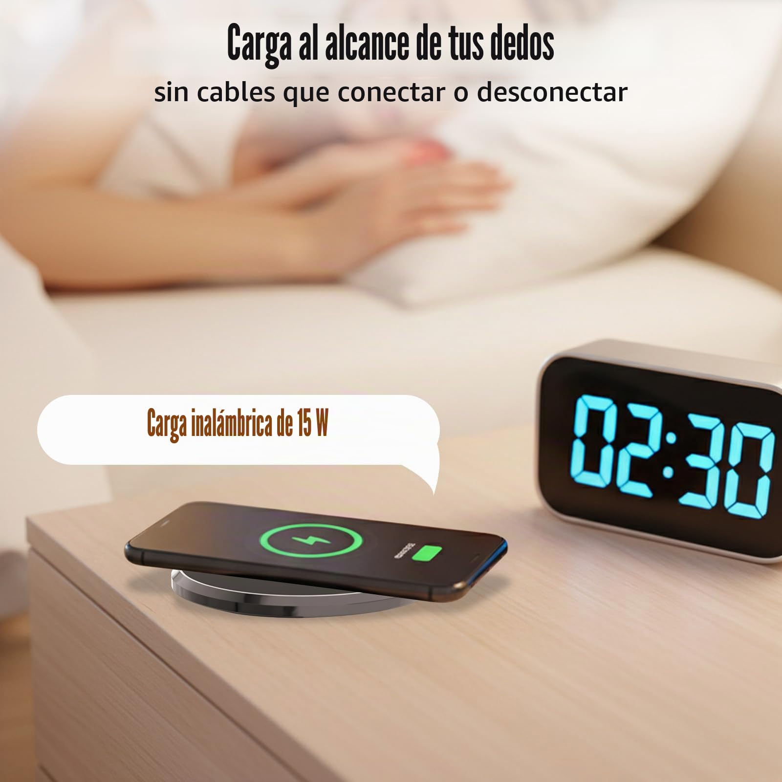 Enchufe retráctil de 3 enchufes, con cargador inalámbrico de 15 W, 1 USB C, 1 USB-A, enchufe retráctil para cocina, cable de 1,5 m, para oficina, cocina, dormitorio, D 120 mm