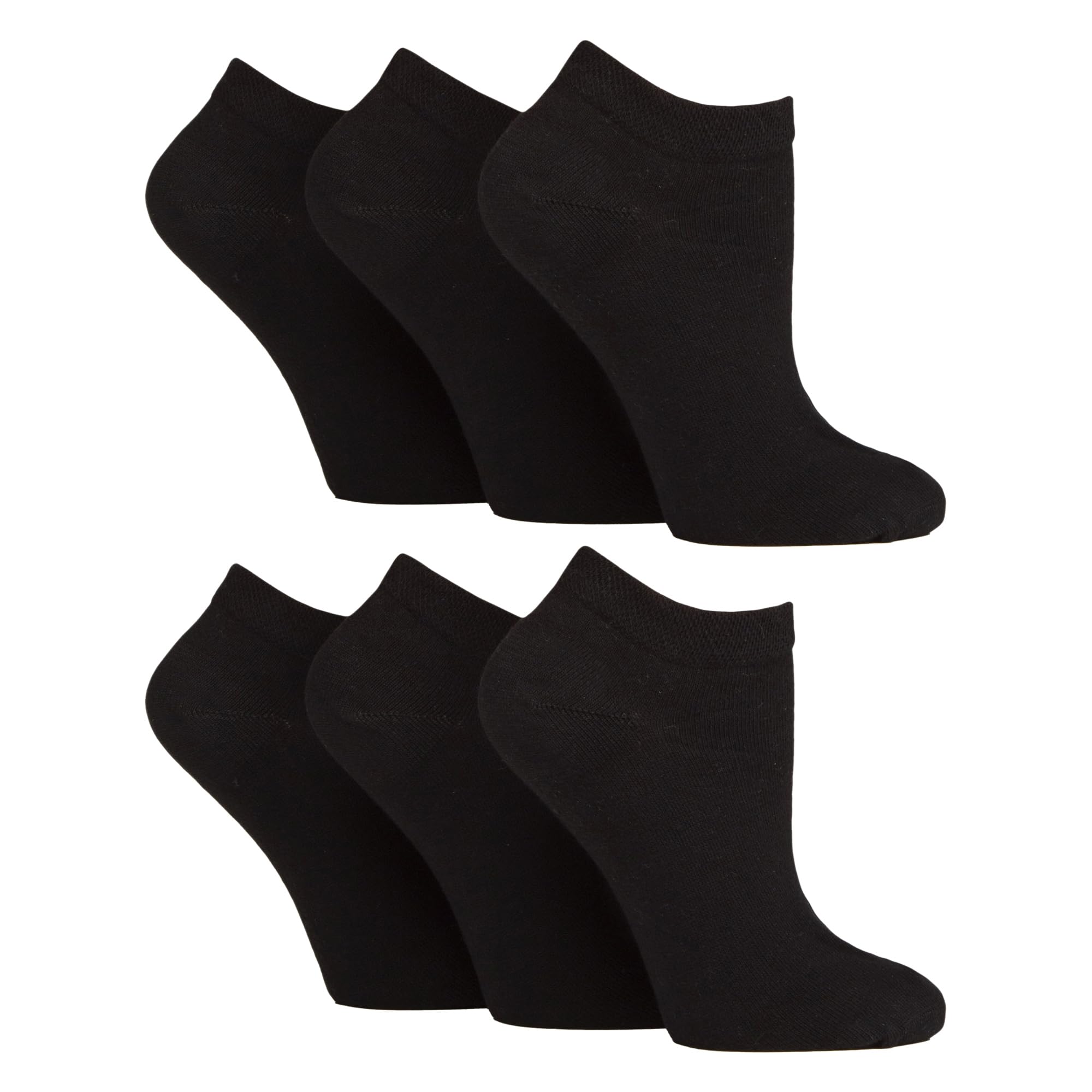 Gentle Grip - 6 Pairs Diabetic Trainer Socks for Women | Non Elastic Soft Top Extra Wide Ankle Socks (4-8, Black)