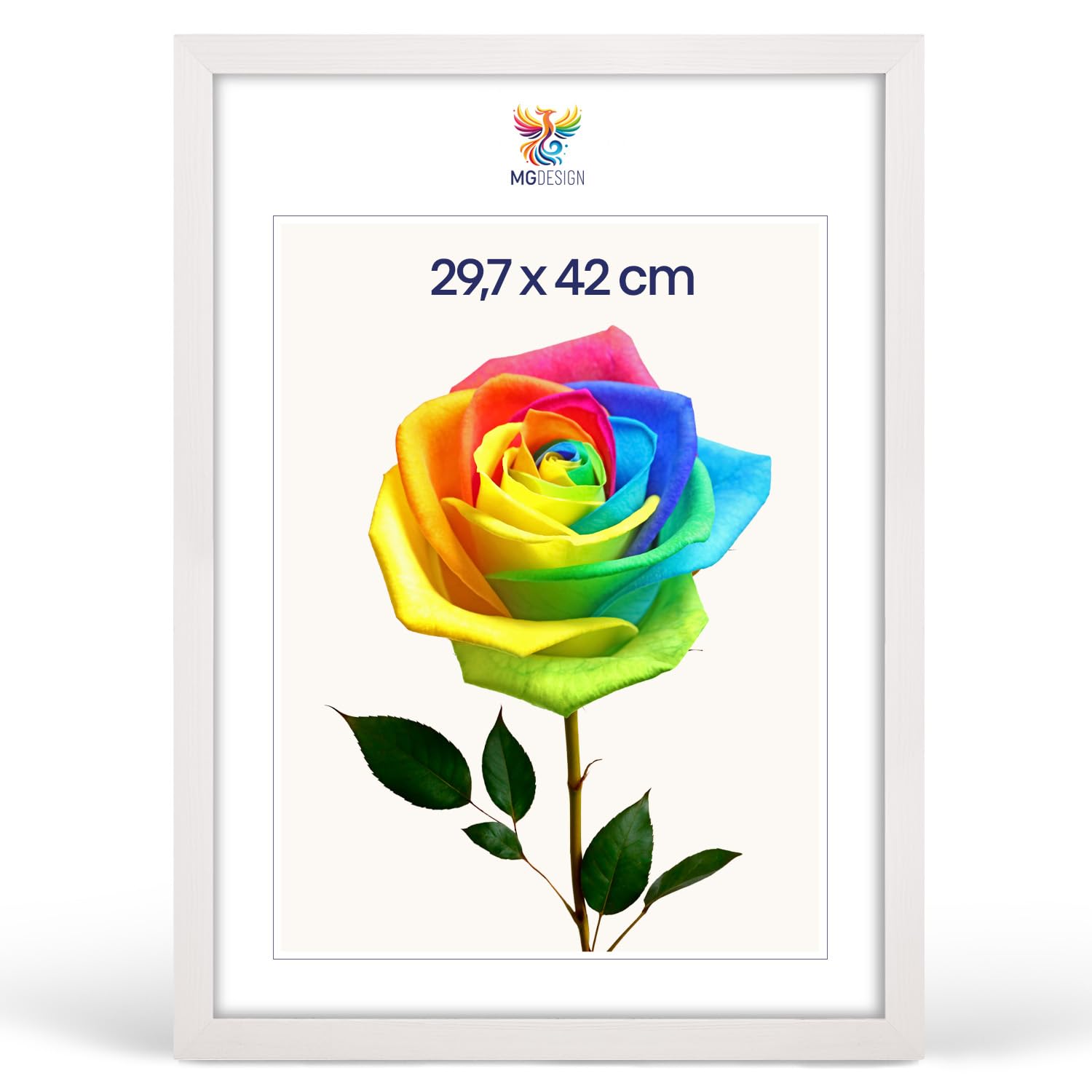 MG Design Set da 5 cornici portafoto A3 29,7 x 42 cm – Cornici in legno Bianco con vetri acrilici infrangibili, verticale e orizzontale con fissaggio a parete stabile