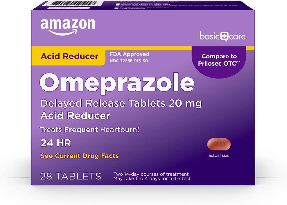 Amazon Com Amazon Basic Care Omeprazole Delayed Release Tablets 20 Mg Acid Reducer Treats Frequent Heartburn 28 Count Health Household