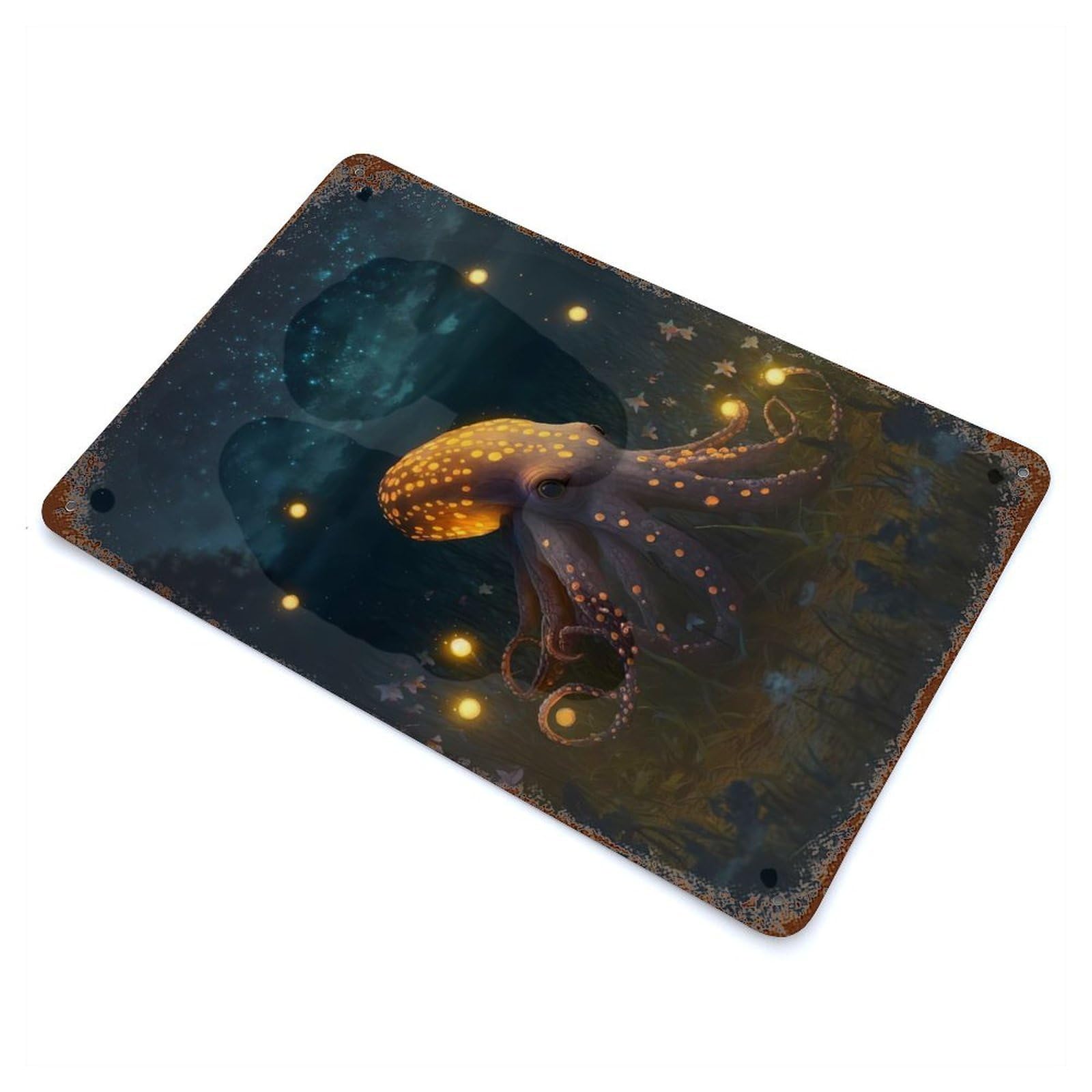 Octopus Appealing Aged Metal Wall Plaque 11.8"x7.9", Old School Wall Decor for Garage, Pub Or Kitchen