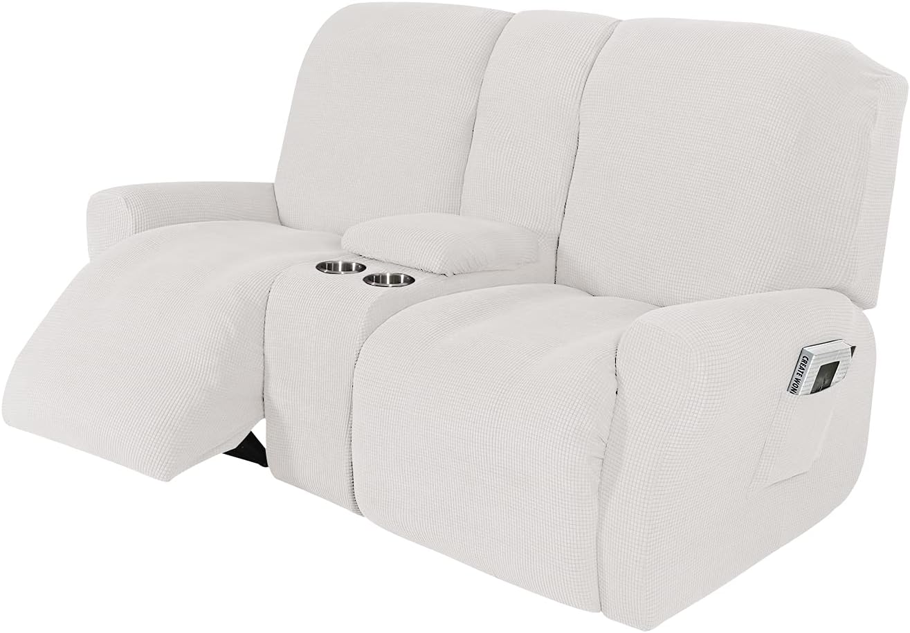NILUOH Reclining Loveseat with Console Slipcover, 8Piece