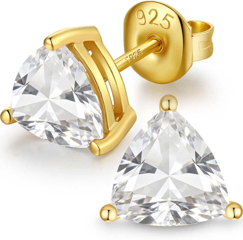 Jiamiaoi 925 Sterling Silver Round/Oval/Square/Triangle Cut Princess Cut 5A+ Cubic Zirconia Stud Earrings for Women Men Hypoallergenic Earrings Silver/Gold Plated 5mm to 8mm CZ Fashion Jewelry for Men Women