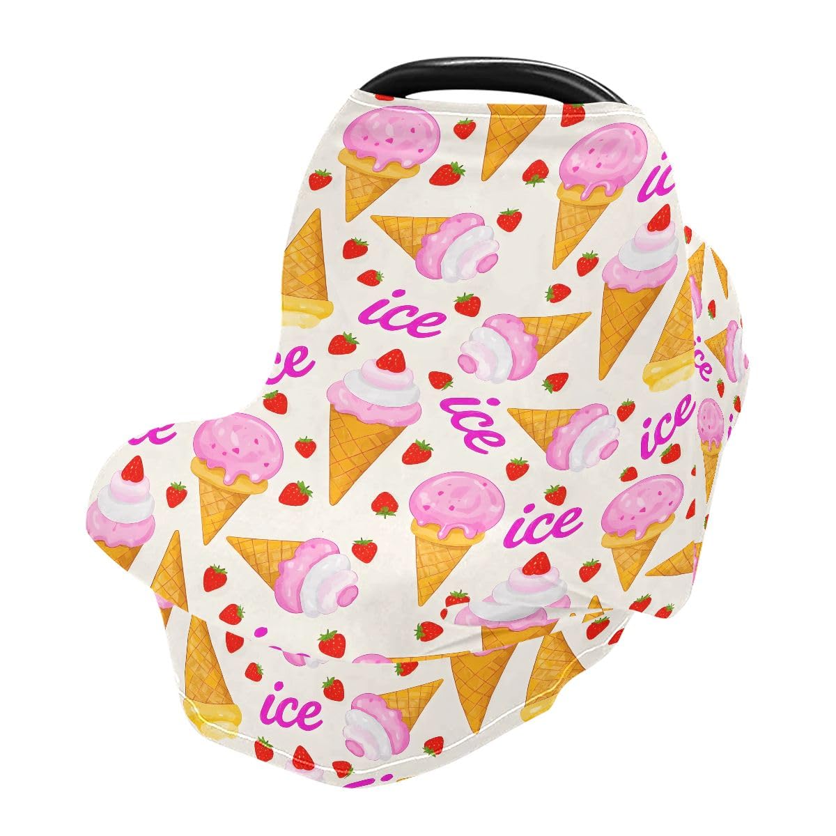 Baby Car Seat Canopy Covers Nursing Cover Stretchy Boys Girls Ice Cream Cone Strawberry Carrier Cover Breastfeeding Cover Breathable